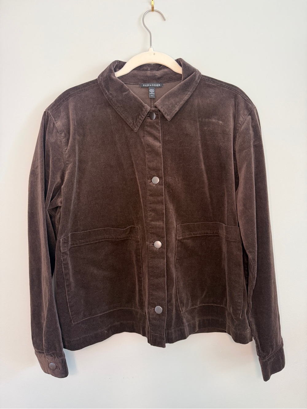 Eileen Fisher Org Cotton Stretch Corduroy Jacket Dark Brown Sz M